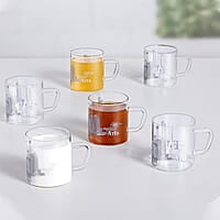 Borosil Vision Roma Tea n Coffee Classic Mug Set of 6 Pcs 210 ml | Borosillicate Glass, Microwave Safe, Scratch Resistance, Lightweight | for Chai, Green Tea, Milk