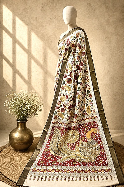 Kalamkari Block Print Silk Cotton Nizam Border Saree #10