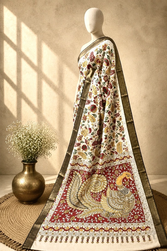 Kalamkari Block Print Silk Cotton Nizam Border Saree #10