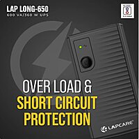 Lapcare LONG-650 600VA UPS – 230V, 360W | Compact Design | 4-8ms Response Time | ATX/EPS | 2Y Warranty | Black