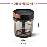 Borosil EazyPull Chopper with 6 Blades, Pull Chopper with Durable String, Mini Chopper for Kitchen, For Chopping Vegetables, Leafy Greens & Herbs, BPA-free, Unbreakable 900 ml Chopping Bowl