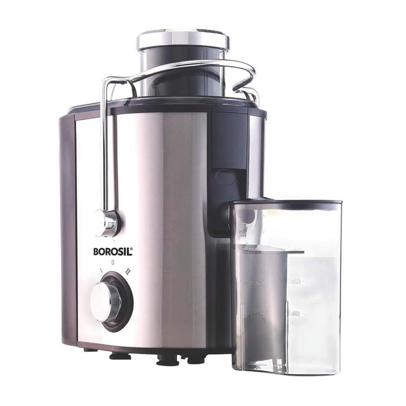 Borosil Primus Plus Juicer, 500 W, Stainless Steel Centrifugal Juicer, 1.25 L Pulp Collector, 64 mm Feed Chute, Silver
