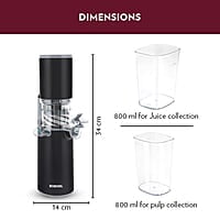 Borosil Easy Juice Cold Press Slow Juicer, Portable Slow Juicer, Compact Design, Less Oxidation, For Fresh Fruits & Vegetables, 130 W