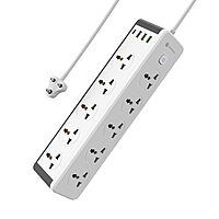 Portronics Power Plate 14 Extension Board – 10 Universal Sockets | 25W Type-C PD | 3 USB Charging Ports | 3 Meter Long Cord | 2500 Watts | Multi-Plug for Home Appliances | White