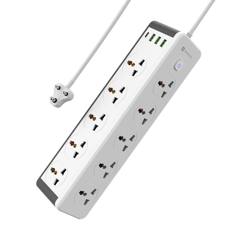 Portronics Power Plate 14 Extension Board – 10 Universal Sockets | 25W Type-C PD | 3 USB Charging Ports | 3 Meter Long Cord | 2500 Watts | Multi-Plug for Home Appliances | White