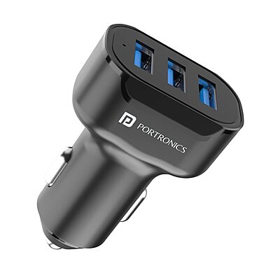 Portronics 17W Triple Output Car Charger 3.4A USB Adapter for Cars & Mobile Phones Black