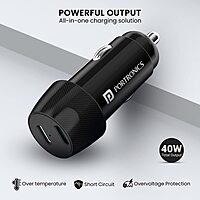 Portronics 40W Dual Type-C Car Charger PD Fast Charging for Cars & Mobile Phones Black