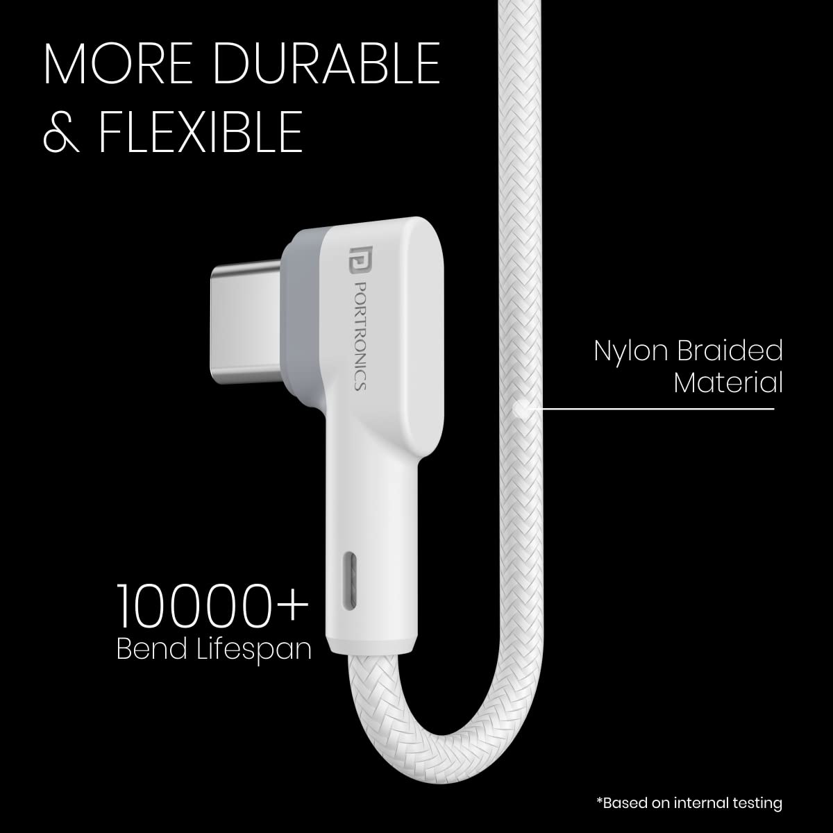 Portronics Konnect L Fast Charging 3A Type-C Cable 1.2Meter with Charge & Sync Function for All Type-C Devices