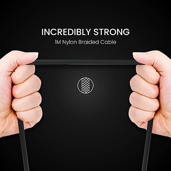 Portronics POR 1392 Konnect B Plus USB-A to Lightning Cable – 3A Nylon Braided 1m Black