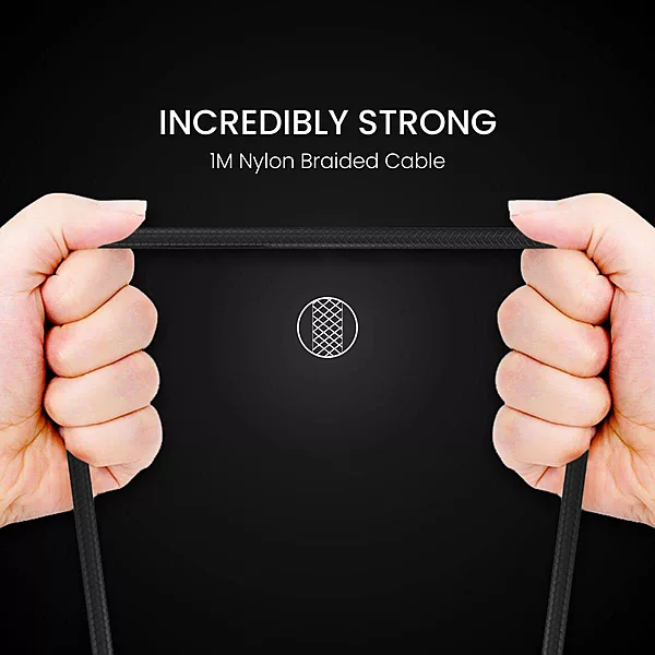 Portronics POR 1392 Konnect B Plus USB-A to Lightning Cable – 3A Nylon Braided 1m Black