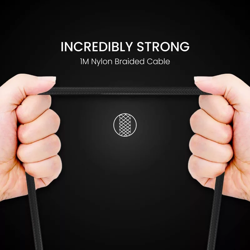 Portronics POR 1392 Konnect B Plus USB-A to Lightning Cable – 3A Nylon Braided 1m Black