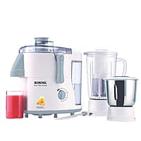 Borosil Primus II Juicer Mixer Grinder, For Juicing, Wet/Dry Mixing & Grinding, 500 Watts, 2 Jars (1.5 L Polycarbonate Blending Jar, 1 L Dry / Wet Grinder Stainless Steel Jar, Centrifugal Juicer