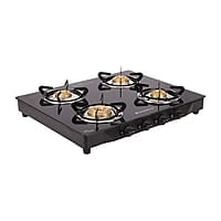 Wonderchef Glory 4 Burner Glass Cooktop, Black 8mm Toughened Glass Ergonomic Knobs Ergonomic Knobs