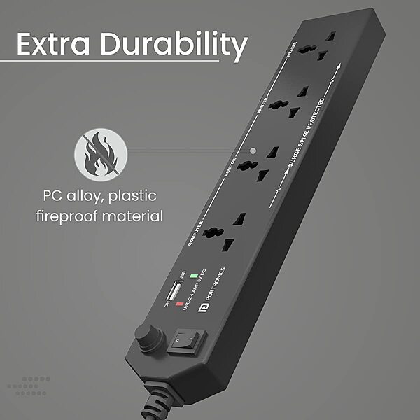 Portronics Power Plate 4 is a versatile extension board featuring 4 AC sockets and 2 USB ports. Ideal for home or office use, it ensures efficient power distribution and device charging.