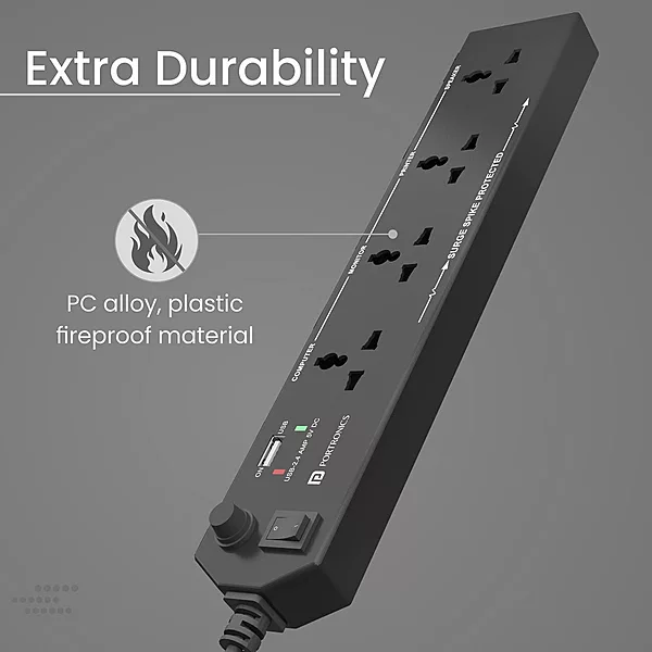 Portronics Power Plate 4 is a versatile extension board featuring 4 AC sockets and 2 USB ports. Ideal for home or office use, it ensures efficient power distribution and device charging.