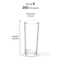 Treo by Milton Embassy Cool Glass Tumbler, Set of 6, 260 ml Each, Transparent |Serve Juices | Cold Drinks | Water | Cocktails | Mixed Drinks