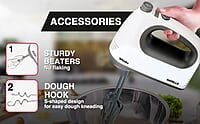 Havells Whisko 300 watt Hand Mixer with Single Eject Button, 5 Speed Turbo Function, Stainless Steel Hooks