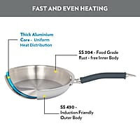 Borosil Cookfresh Tri-ply Stainless Fry Pan with Lid, Induction Friendly, 1.3 L, 20 cm Dia