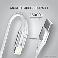 Portronics POR 1397 Konnect B Plus USB-A to Lightning Cable – 3A  Nylon Braided  1m White