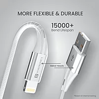 Portronics POR 1397 Konnect B Plus USB-A to Lightning Cable – 3A Nylon Braided 1m White