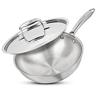 Borosil 2.25 L Cookfresh Tri-ply Stainless Steel Wok with Lid | 22 Cm Kadhai for Deep Fry