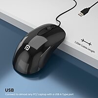 Portronics Toad 26: Wired Mouse featuring 1500 DPI for precision and a smooth scroll wheel for easy navigation. Ideal for work and gaming, it combines comfort with functionality in a sleek design.