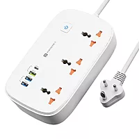 Portronics Power Plate 16 Extension Board – 45W Type-C PD Charging | 3 Universal Sockets | 3 USB Ports | 3 Meter Long Cord | 1440 Watts | Multi-Plug for Home Appliances | 6 Amp | White