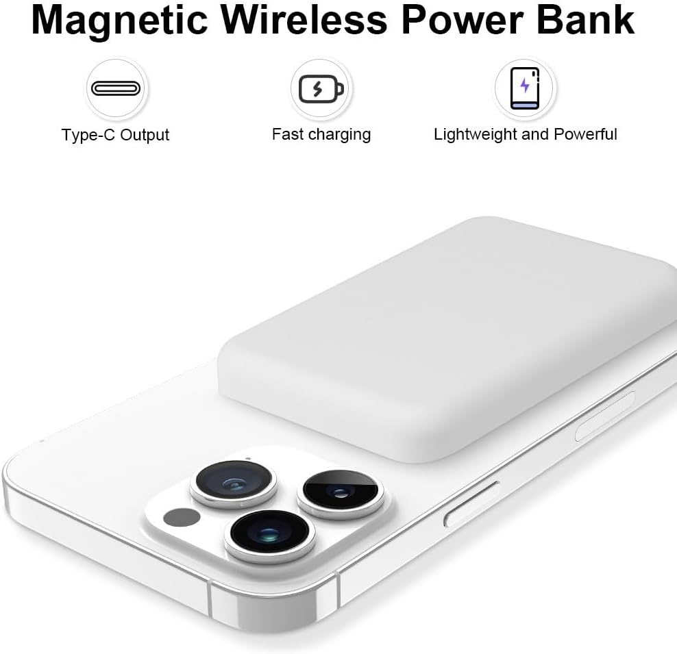 Champion Magnetic Wireless Power Bank , PD Fast Charging Sleek Design for iPhone 15, 14, 13 and 12 Series (White) Champion Magnetic Wireless Power Bank , PD Fast Charging Sleek Design for iPhone 15, 14, 13 and 12 Series (White)