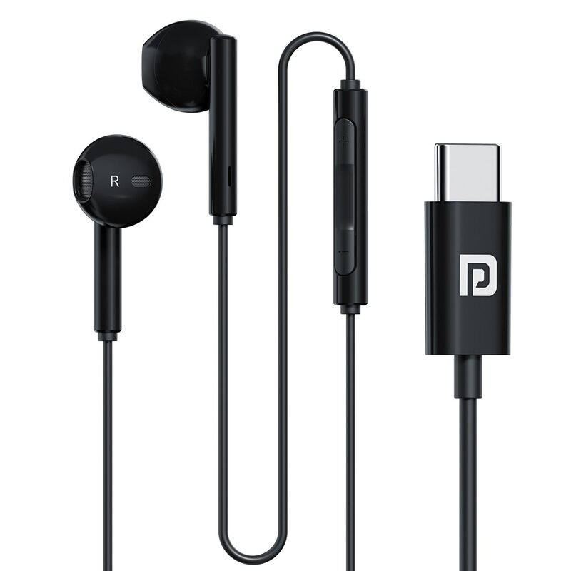 Portronics Conch Theta C – Type-C Earphones, with built-in Mic, sleek design, superior sound quality, comfortable fit, perfect for music lovers and calls, available in stylish black color.