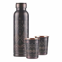 MILTON Copper Elegante Gift Set (1- Bottle, 940 ml and 2-Tumbler, 290 ml Each), Copper Ethnic