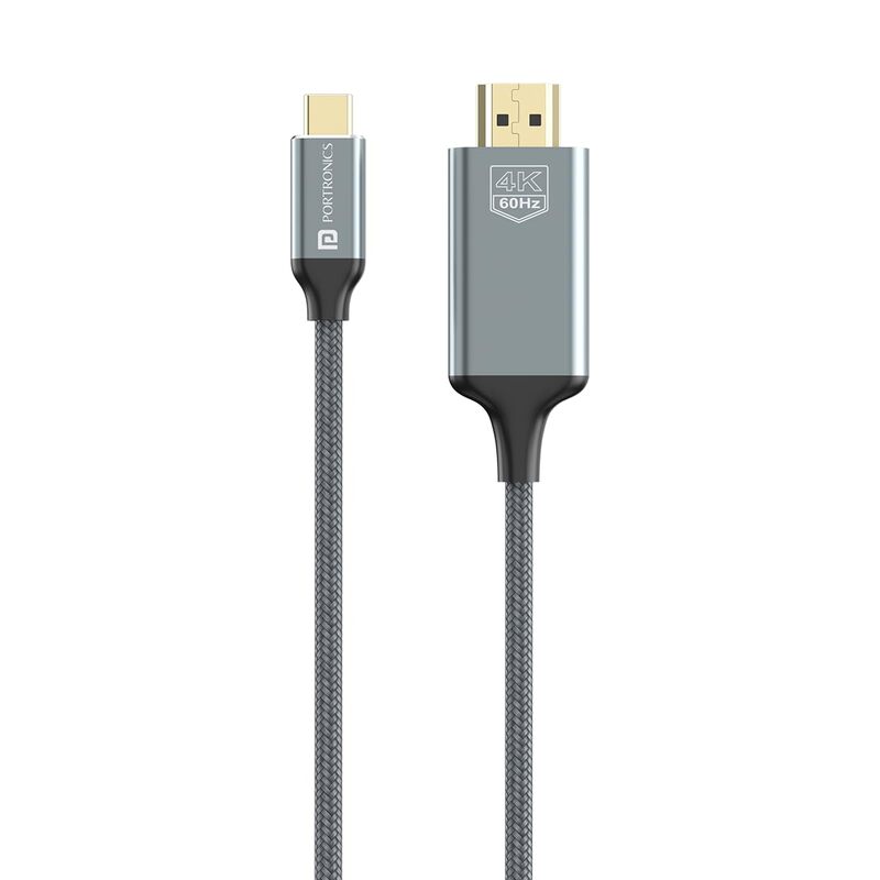 Portronics Vision C – Type-C to HDMI 4K Cable, 1.8M, offers 4K video output. Ideal for laptops, tablets, and smartphones.