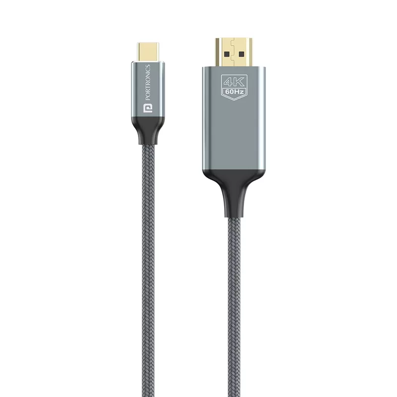 Portronics Konnect Vision C – Type-C to HDMI Adapter | 4K, 30Hz | 1.5M Nylon Braided | Black