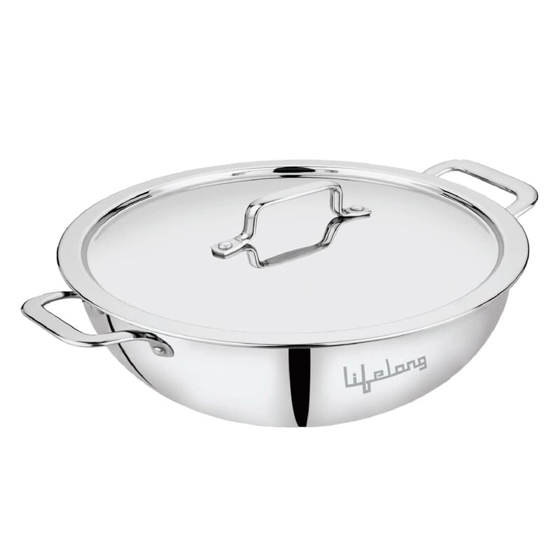 Lifelong LLTPDK004 Triply Deep Kadai with Riveted Handles with Stainless Steel Lid 2.1 litres Capacity 22 cm