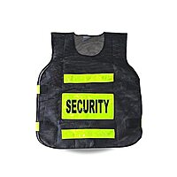 Polyester Fabric Black Security Print Reflective Safety Jacket|Safety Coat with Velcro Closure