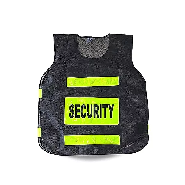 Polyester Fabric Black Security Print Reflective Safety Jacket|Safety Coat with Velcro Closure