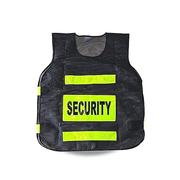 Polyester Fabric Black Security Print Reflective Safety Jacket|Safety Coat with Velcro Closure