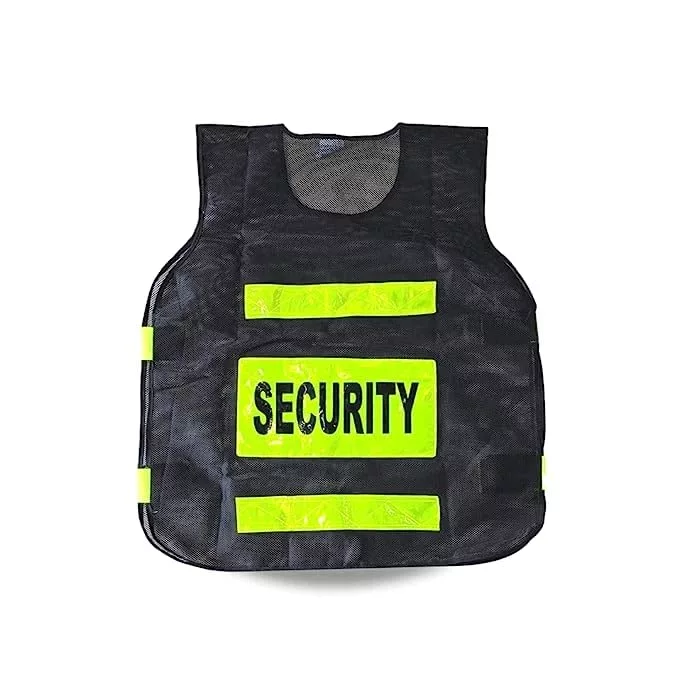 Polyester Fabric Black Security Print Reflective Safety Jacket|Safety Coat with Velcro Closure
