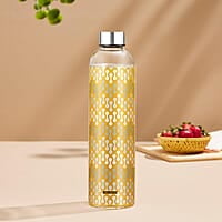 Borosil Artisan Series Vista 1000 ml Narrow Mouth Glass Bottle with Metal Lid | 100% Borosilicate, Fridge Safe, Leakproof, Easy to Carry | Store Water, Lassi, Juice, Smoothies | Dishwasher Safe