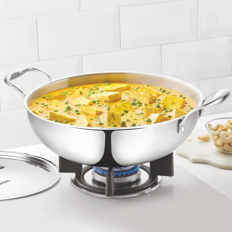 Borosil Cookfresh Triply Stainless Steel 3.6 L (26 Cm) Kadhai with Steel Handle| SS304 Food Grade Steel