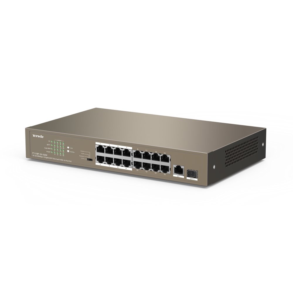 Tenda (TEF1118P-16), 16 FE ports+2 GE+1 SFP port PoE Network Switch Tenda (TEF1118P-16), 16 FE ports+2 GE+1 SFP port PoE Network Switch