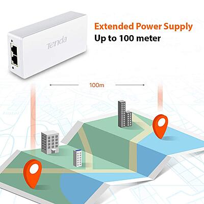 Tenda POE30G-AT Gigabit PoE Injector 30W Output Power | Compliant with IEEE 802.3af/at Standard |Power Distance Extension of up to 100 Meters |Plug and Play