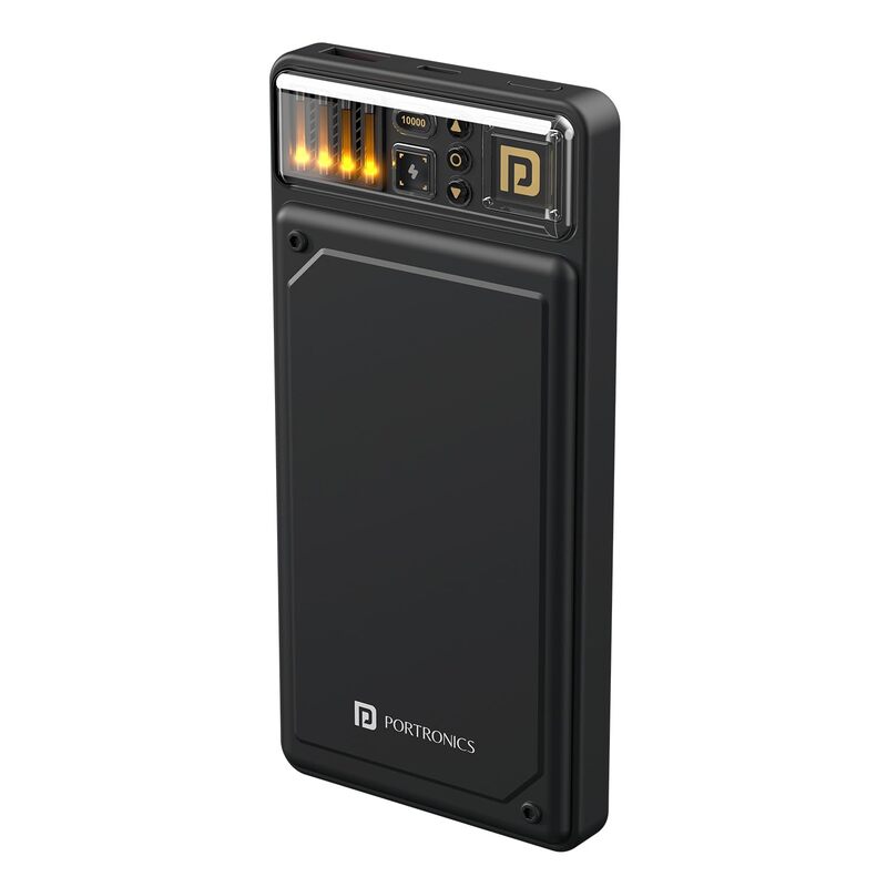 Portronics Luxcell C 10K 22.5W Slim Power Bank – 10000mAh, ultra-slim design, fast charging, dual USB output, lightweight, perfect for travel, compatible with smartphones and tablets.