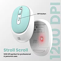 Portronics Toad 27 Wireless Mouse – Silent Buttons | 2.4GHz with USB Nano Dongle | Adjustable DPI Button | Auto Power Saving Mode | PC, Mac & Laptop Compatible | Green