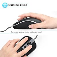 Portronics Toad 21 Wired Optical Mouse – Adjustable DPI | USB Interface | Ergonomic Design | 1.5m Cable | Black | PC & Laptop Mouse