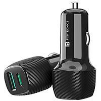 Portronics 43W Dual Output Car Charger 25W Type-C PD + 18W USB Fast Charging Black