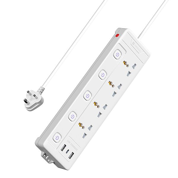 Portronics Power Plate 19 – 4 Sockets, 5 Switches, 2000W, Surge Protection, Compact Design, Ideal for Home/Office, Overload Protection, Durable Build, Easy to Use, Perfect for Multiple Devices.