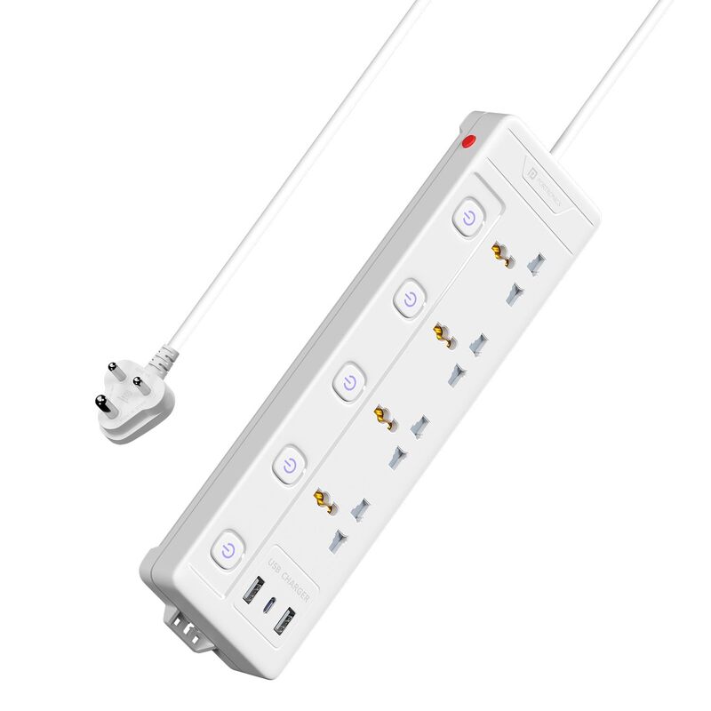 Portronics Power Plate 19 – 4 Sockets, 5 Switches, 2000W, Surge Protection, Compact Design, Ideal for Home/Office, Overload Protection, Durable Build, Easy to Use, Perfect for Multiple Devices.