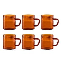 Borosil Classic Amber Mug, Borosilicate Glass, Scratch Resistant, Microwave Safe, Lightweight, for Chai, Green Tea, Milk, Coffee, Cold Coffee, 190 ml, Set of 6