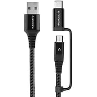 Ambrane 2 in 1 Type-C & Micro USB Cable with 3A Fast Charging Mobile Cable, 480 mbps Data Sync