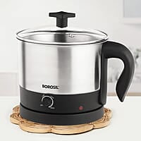 Borosil 1 L 600W Stainless Steel Omni Electric Kettle with Egg and Momo Tray | Water Heater Jug | Auto Cut-off, Overheat & Dry Boil Protection | Multipurpose Kettle | 1 Year Warranty